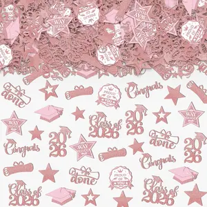 200Pcs Glitter Pink 2026 Graduation Confetti for Class of 2026 Grad Table and Grad Party Decorations