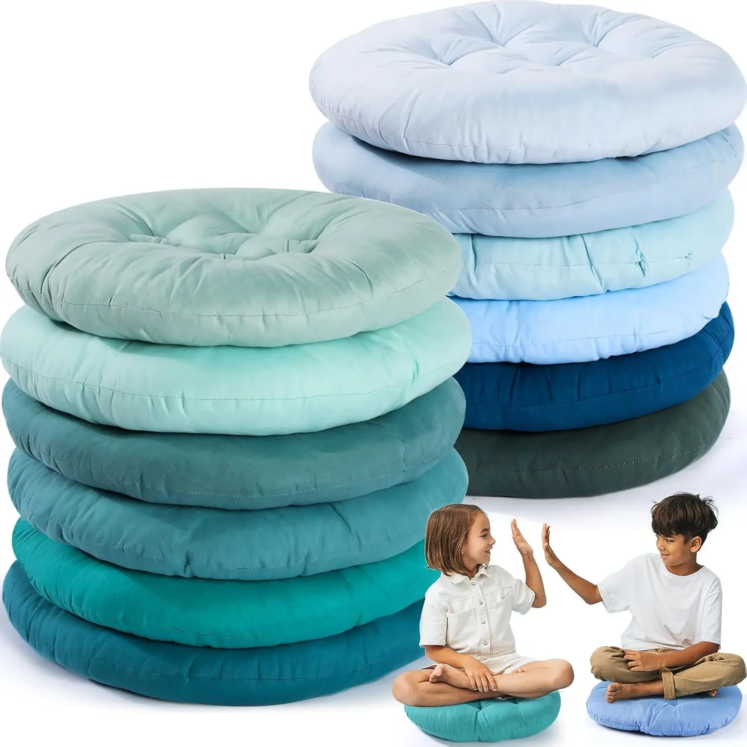 12 Pcs Round Floor Pillows Cushions Seating 16 x 16 Inches Floor Round Cushions for Kids Toddlers Flexible Reading Chair Pillows for Classroom Home School Playing Supplies(Multicolor)