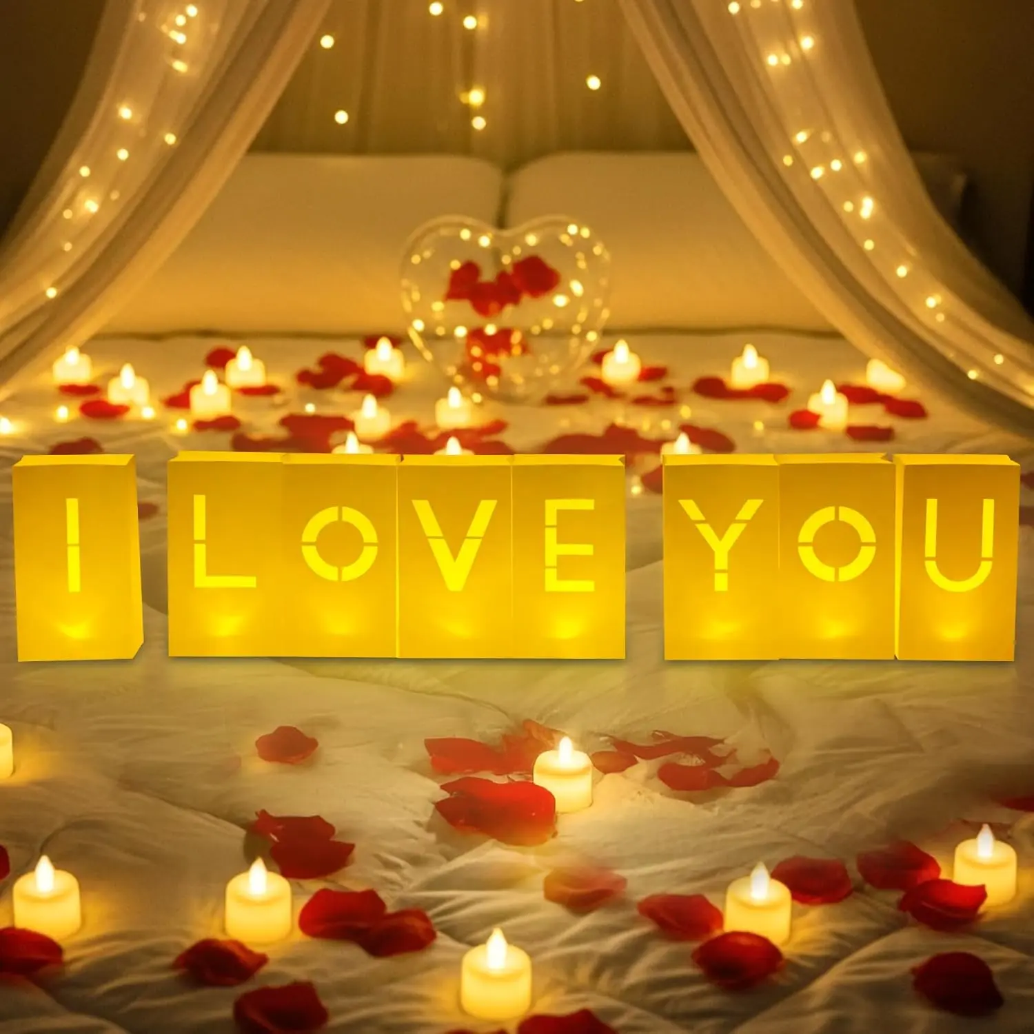 I Love You Light Up Letters - Luminary Paper Bags to be  as Anniversary Decorations and Valentines' Day Decorations for Your Loved