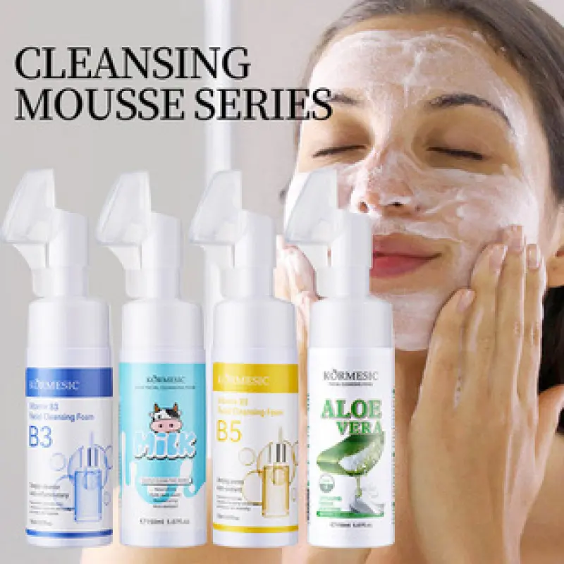 [Buy 1 Get 1 Free]KORMESIC Foaming Facial Cleanser Mousse  4 Scents Milk Aloe Niacinamide B3 Panthenol B5, With Brush Gentle Deep Clean Pores Blackheads, Hydrating Soothing Brightening Mild For Sensitive Skin Oil Control Makeup Remover Foam 150m*2l