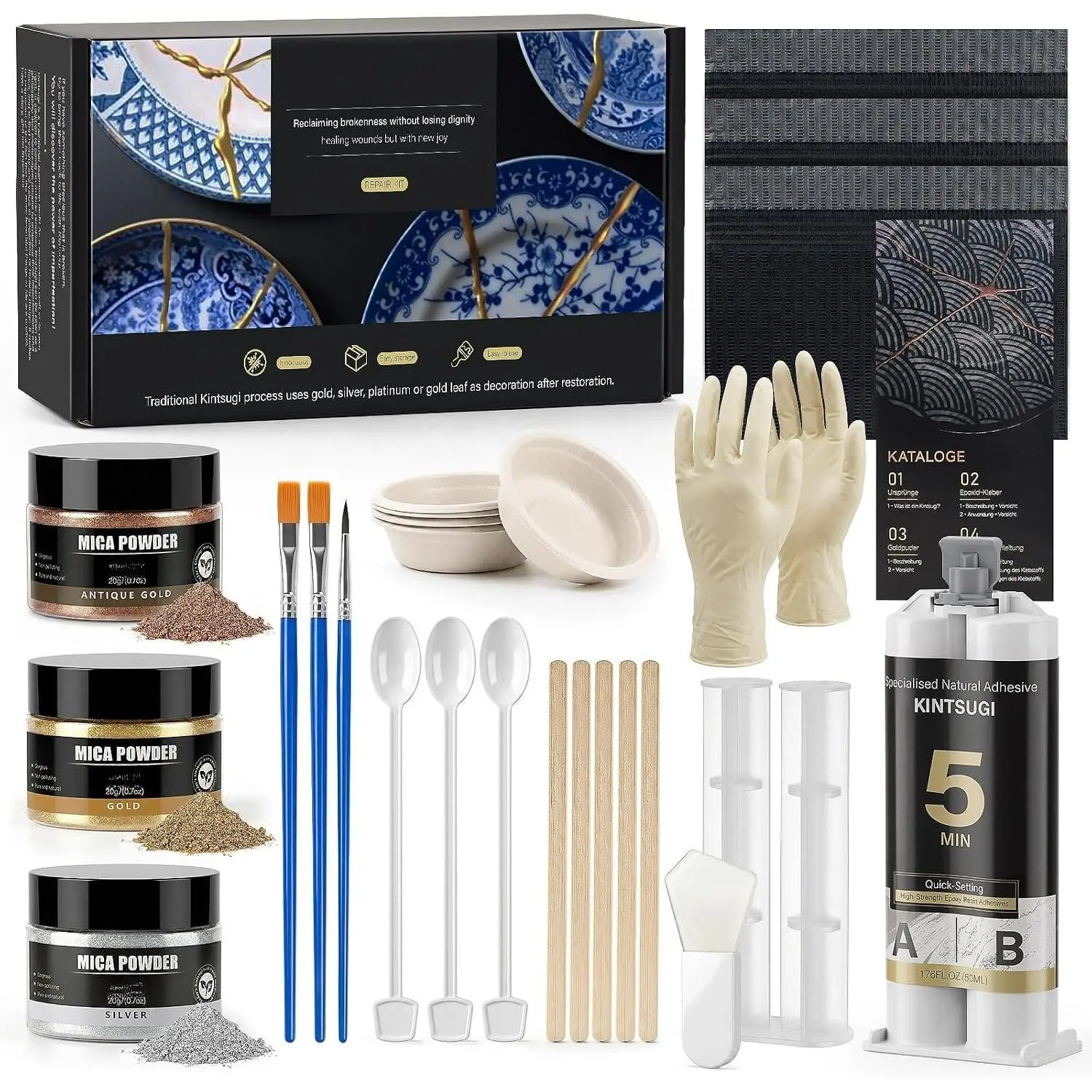 Kintsugi Repair Kit, 3 Color Kintsugi Kit to Repair Ceramic, Jade, Glass.  for Beginners Restoring Meaningful Gifts.