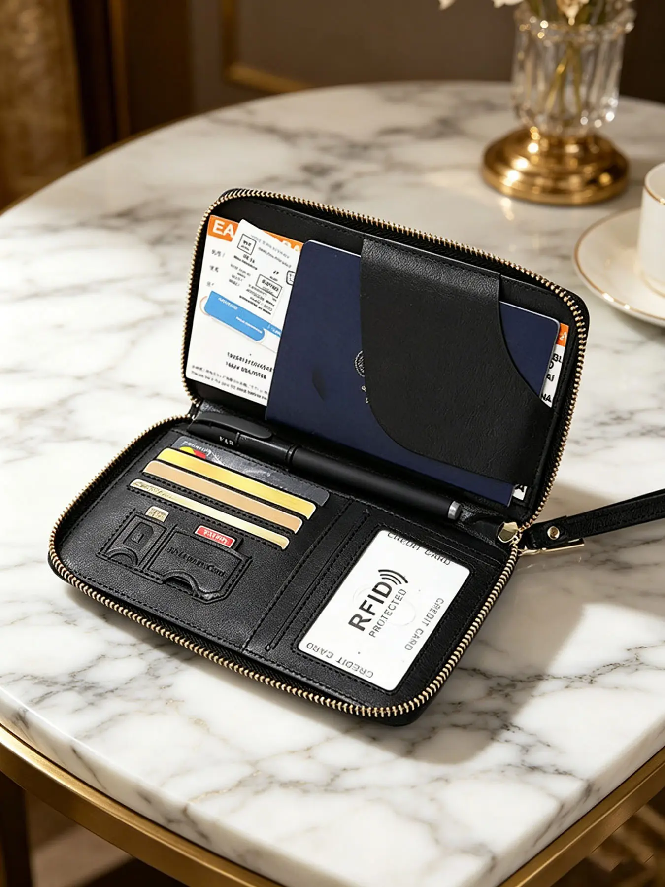 Unisex Leather Zipper Wrist Strap Clutch, Portable Integrated Wallet With Multiple Card Slots And Independent Phone Pocket, Perfect For Daily Commute, Travel And Gift Giving