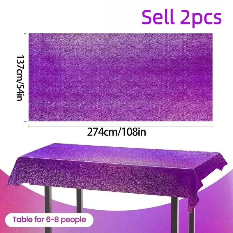 2Pcs Purple Holographic Disposable Tablecloth, Shiny Foil Rectangular Plastic Table Cover, Party Decoration Supplies for Birthday, Wedding Anniversary and Bachelorette Party