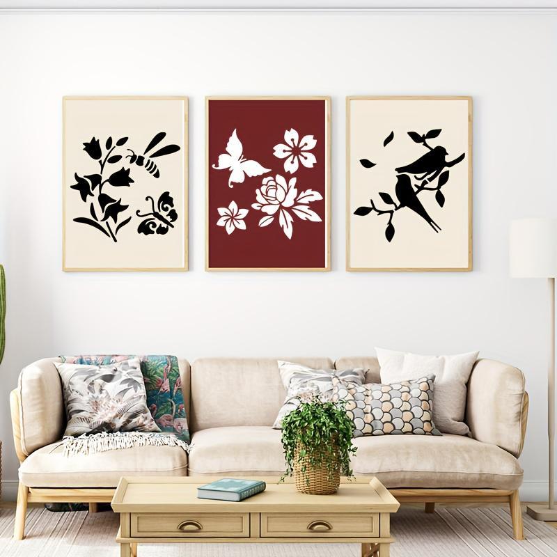 Flower & Bee & Butterfly Pattern Wooden Painting Stencil, 9 Counts/set Reusable DIY Painting Stencil, DIY Craft Stencil, Craft Kits for Wooden Wall Canvas Home Decor