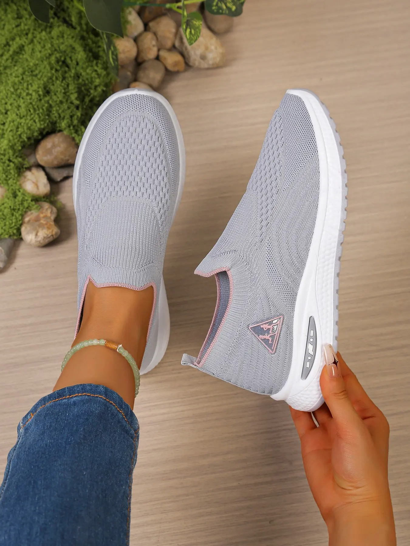 Women's Slip-On Elastic Knit Casual Shoes, Breathable Soft Sole, Comfortable Daily Walking, Fashion Versatile Commute Shoes