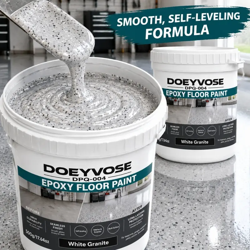 [DOEYVOSE] Gray and White Granite Epoxy Resin Floor Paint, Self-Leveling High-Gloss Anti-Slip Stone-Look Marble Finish, for Gym Floor, Weight Room, Fitness Area, Aerobic Room, Indoor Commercial Use