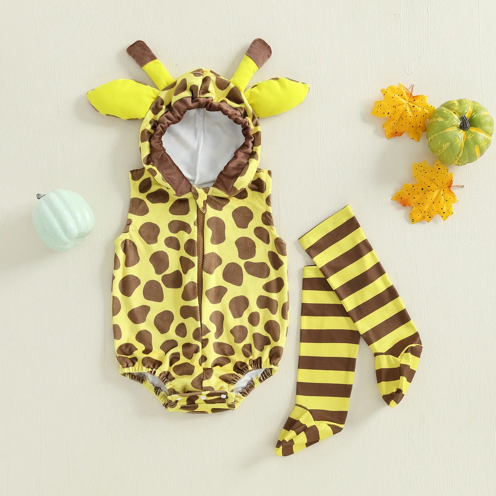 Meihuida Baby Girl Boy Halloween Outfit Baby Giraffe Costume Sleeveless Hooded Romper with Socks Infant Halloween Animal Costumes