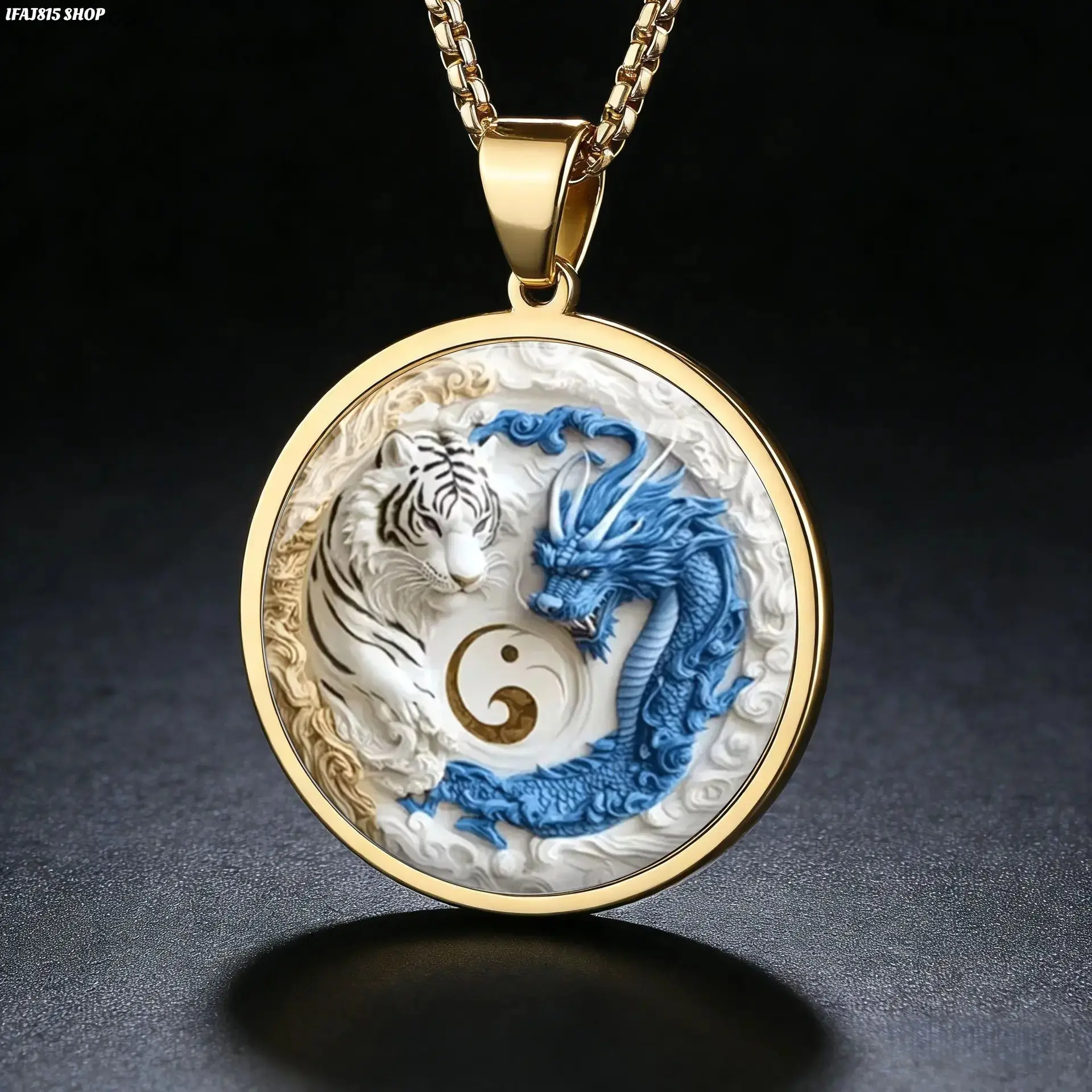 Men’s Dragon Tiger Pendant Necklace, Chinese Style Stainless Steel Statement Jewelry with Azure Dragon & White Tiger Design, Rust Resistant Long-Lasting Finish, Trendy Accessory for Daily Wear, Street Style & Parties