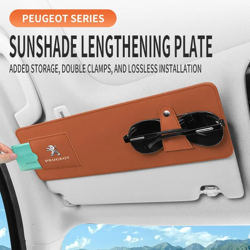 Suitable for Peugeot 208, 2008, 3008, 308, 408, 5008, Partner / Rifter, 508, E-208 / E-2008 Car Sunshade Extension Panel, Car Glasses Clip, Sunglasses Storage Clip, Car Interior Storage, Napa Leather Material, Multiple Colors Available