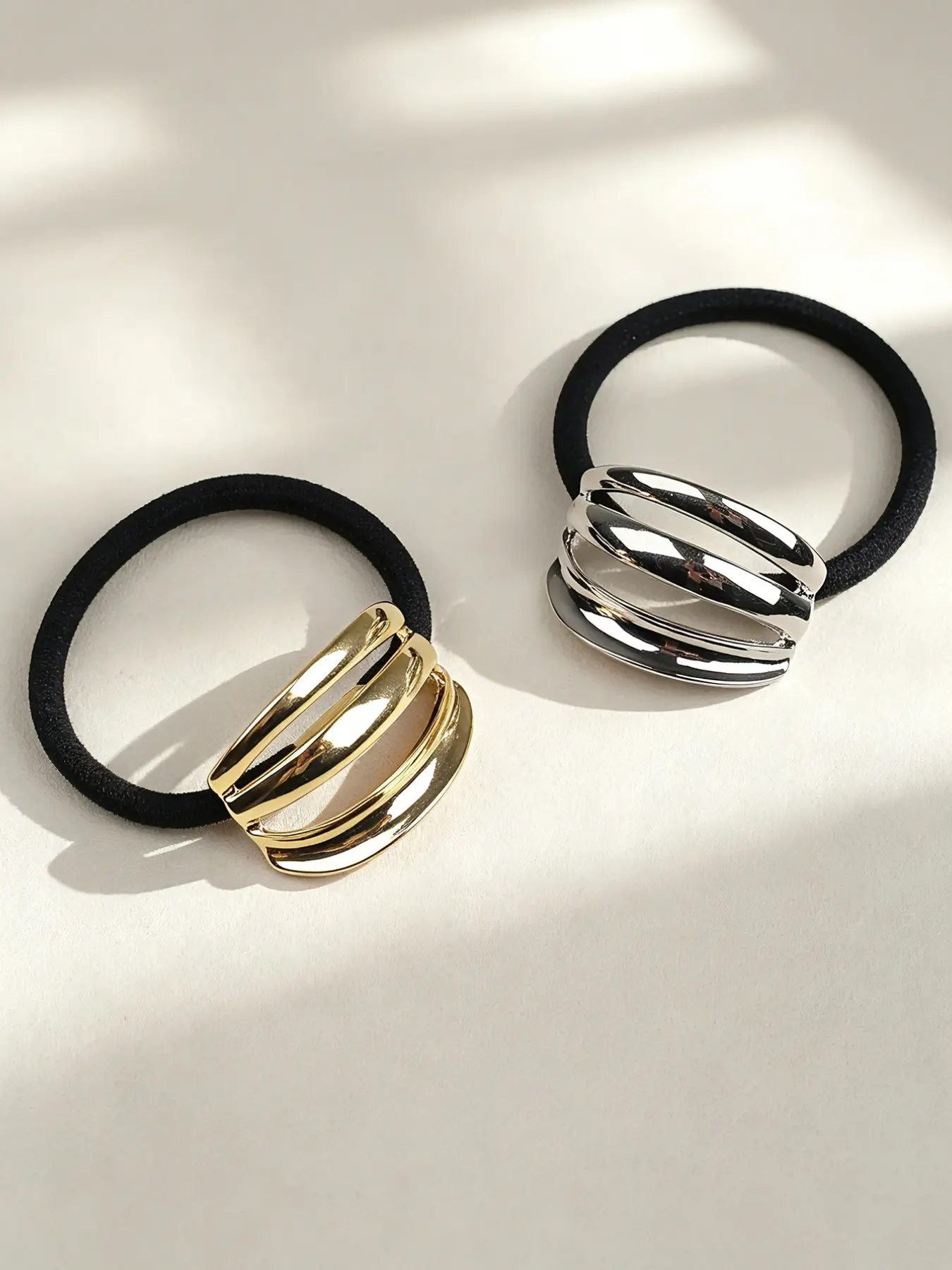 2pcs Simple Metal Geometric High Elastic Durable Hairbands, Versatile Ponytail Holders for Daily Use and Parties, Elegant Hair Accessories