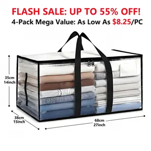 Clear Extra Large Moving Bags, Heavy-Duty Waterproof Storage Tote Bag with Reinforced Handles & Zippers, Transparent Organizer for Clothes, Bedding, Dorm, Moving (Clear - 88L)
