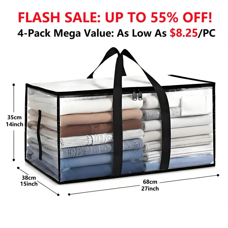 Clear Extra Large Moving Bags, Heavy-Duty Waterproof Storage Tote Bag with Reinforced Handles & Zippers, Transparent Organizer for Clothes, Bedding, Dorm, Moving, Organizational Zipper Storage (Clear - 88L)
