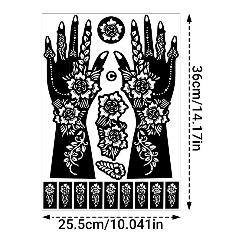 12 Large Hollow Tattoo Templates, Creative Reusable Body Art Stencils for Henna, Easy Application, Perfect for Beginners & Professionals