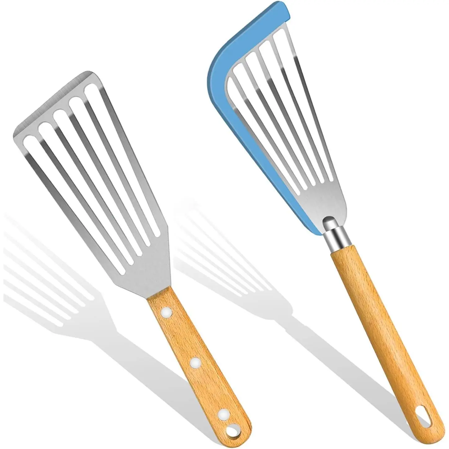 Fish Spatula Set for Nonstick Cookware Flexible Metal Fish Spatula Stainless Steel Small Fish Slotted Spatula Turner with  Handle