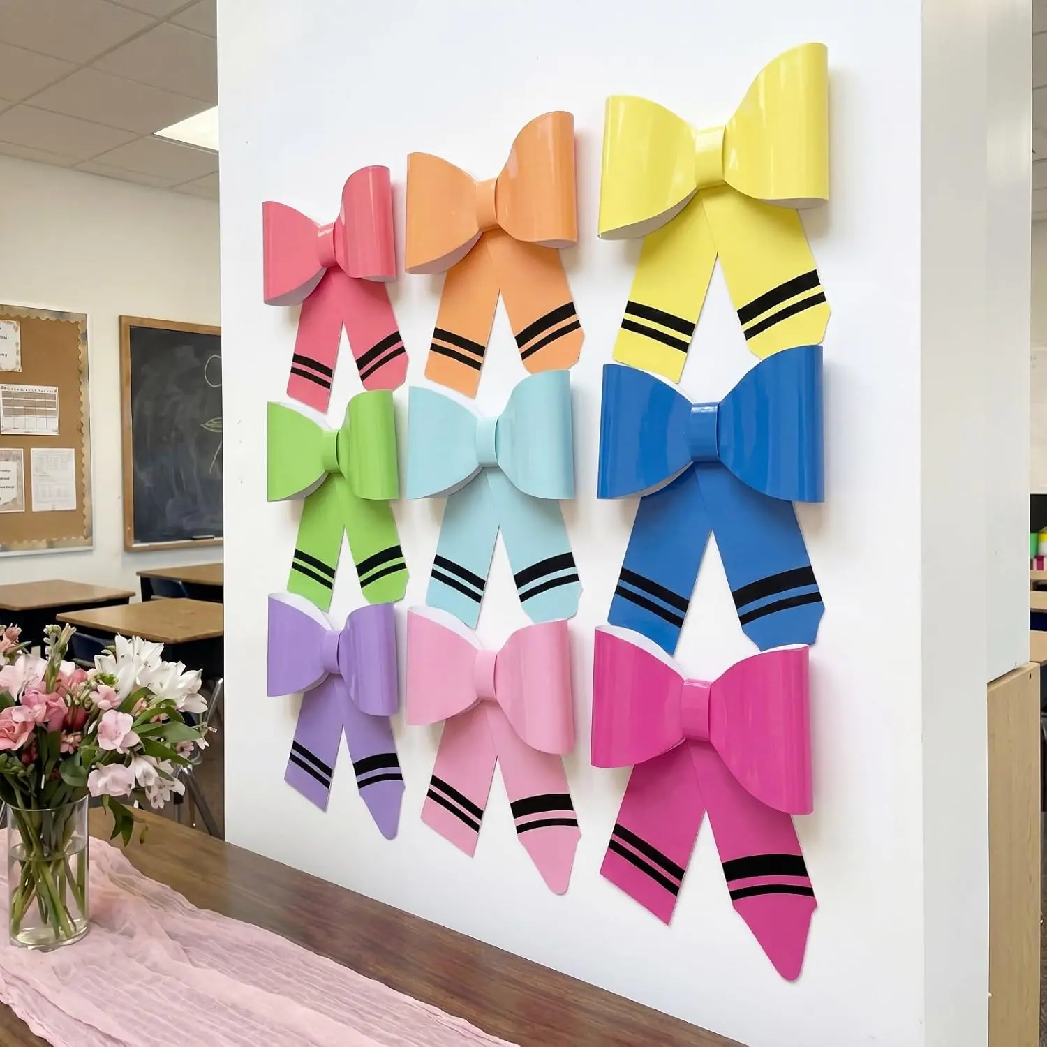 9 count Large Crayon Bow Classroom Decor  to School Decoration 9.3"x11.1"  Crayon Bow End of Year Bulletin Board Decor Cute  Cool for Classroom School Playroom Wall(Classic)