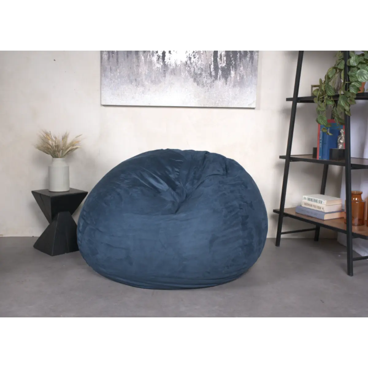5-Foot High-Density Shredded Foam Bean Bag Chair for Kids & Adults, Removable Microsuede Cover, Comfortable Indoor Lounge Chair for Reading & Bedroom Floor, Midnight Blue