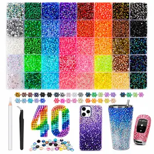 40-Piece Colorful Ab Rhinestone Set, High-Luster Glass Flat Back Studs, Includes Dotting Pen and Glue,Nail Art Rhinestones Flatback Crystals with Adhesive Glue Diamond Painting Handmade DIY Decoration Kit, Bling Rhinestone Decoration