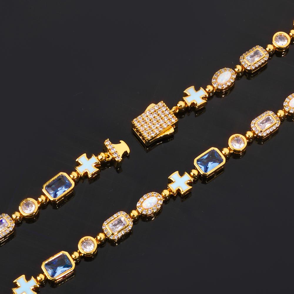 Custom Street Hip Hop Jewelry 6mm Multi Color Gemstone Enamel Tennis Bracelet Iced Out Cross Motif Bracelet