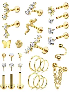25pcs 16g Cartilage Earrings for Women, Hypoallergenic Stainless Steel, Hoop Stud Helix Labret Nose Conch Daith Tragus Piercing Jewelry