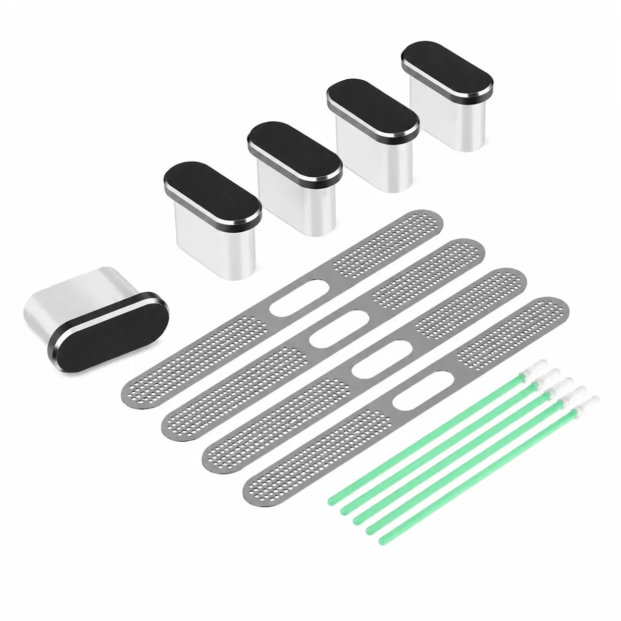 4-Pack Premium Aluminum USB-C Port Dust Plugs & Speaker Mesh Covers with Microfiber Cleaning Cloth – Universal Fit for iPhone 17, 16 Series (Pro/Plus/Max) and iPhone 15 Models (Pro/Plus/Max), Protective Charging Port and Audio Grill Seals