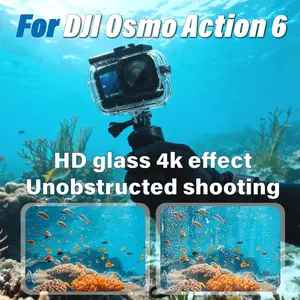 For DJI Osmo Action 6 Camera Case with Cold Shoe Mount Sealed Waterproof Shockproof Housing HD Lens Underwater Shell for Action Sports Vlogging Light Mic