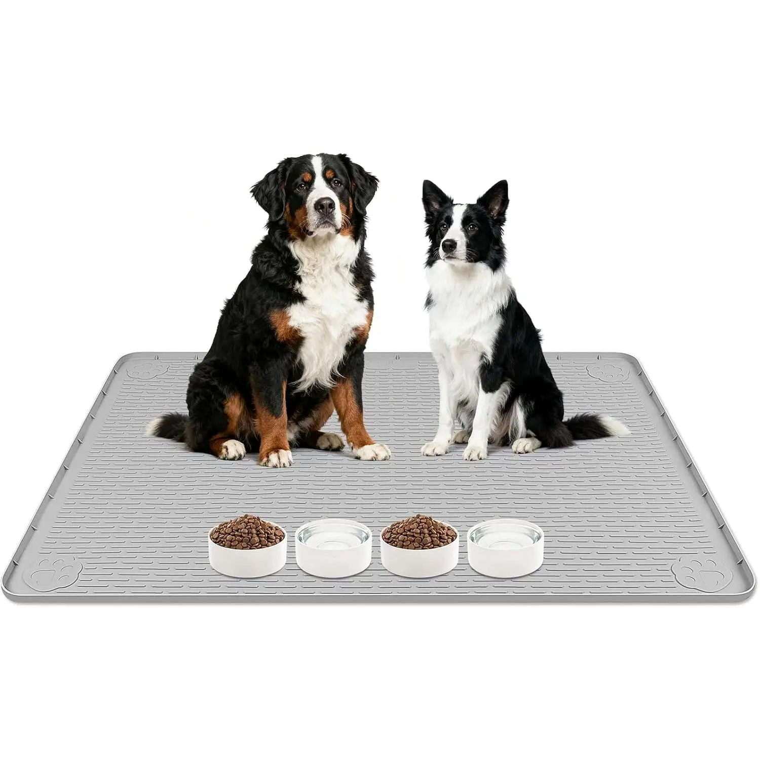 Mat 40" x 28" Large  Mat with Raised  Gray |  Feeding Mat Non-Slip  Feeding Mat for  and Water Bowl, Easy to Clean, Floor Protection