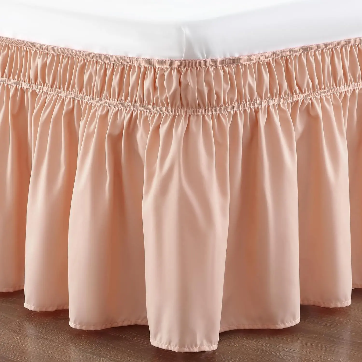Bed Skirt Queen Size 15 Inch Drop, Wrap Around Elastic Bedskirt Microfiber Luxury Hotel Quality, Easy to Install Machine Washable Wrinkle & Fade Resistant, Flesh Pink