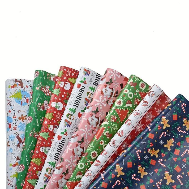 Christmas Gift Wrapping Paper, 8 Counts/set Double Layer Cartoon Package Paper, Gift Wrapping Supplies for Home Party Holiday, Gift Decoration