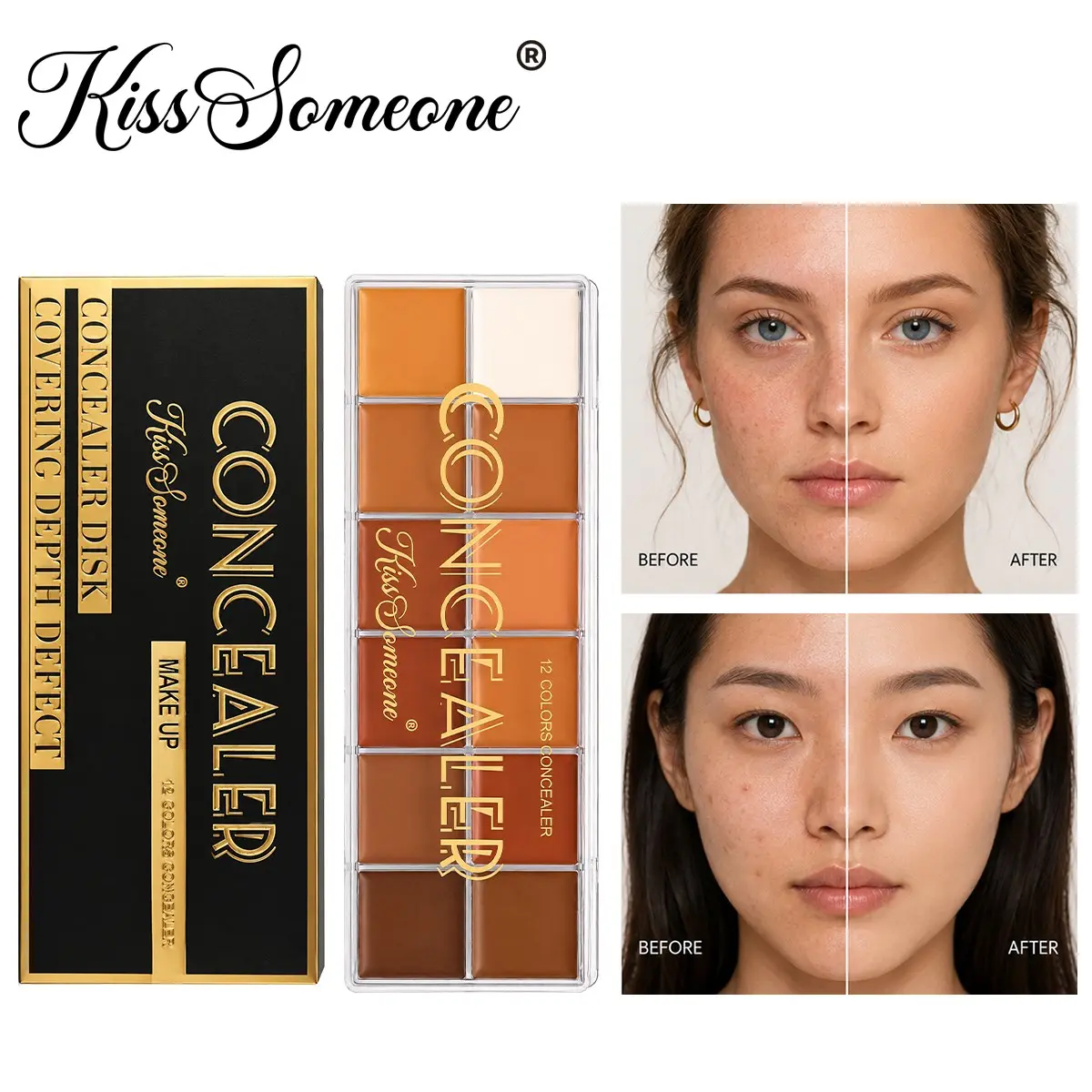 12-Color Concealer Set for Dark Skin, Waterproof Full-Coverage Foundation, Makeup Box with Sunscreen, Blush, Eyeshadow, Halloween & Birthday Gift