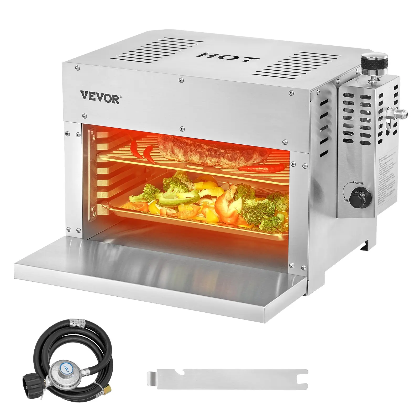 VEVOR Propane Steak Grill, Portable Infrared Broiler, 1500F Stainless Steel Barbecue Infrared Grill with 6-Tier Adjustable Rack, Steak Cooker Machine for BBQ, Toast, Grill, Outdoor Picnic