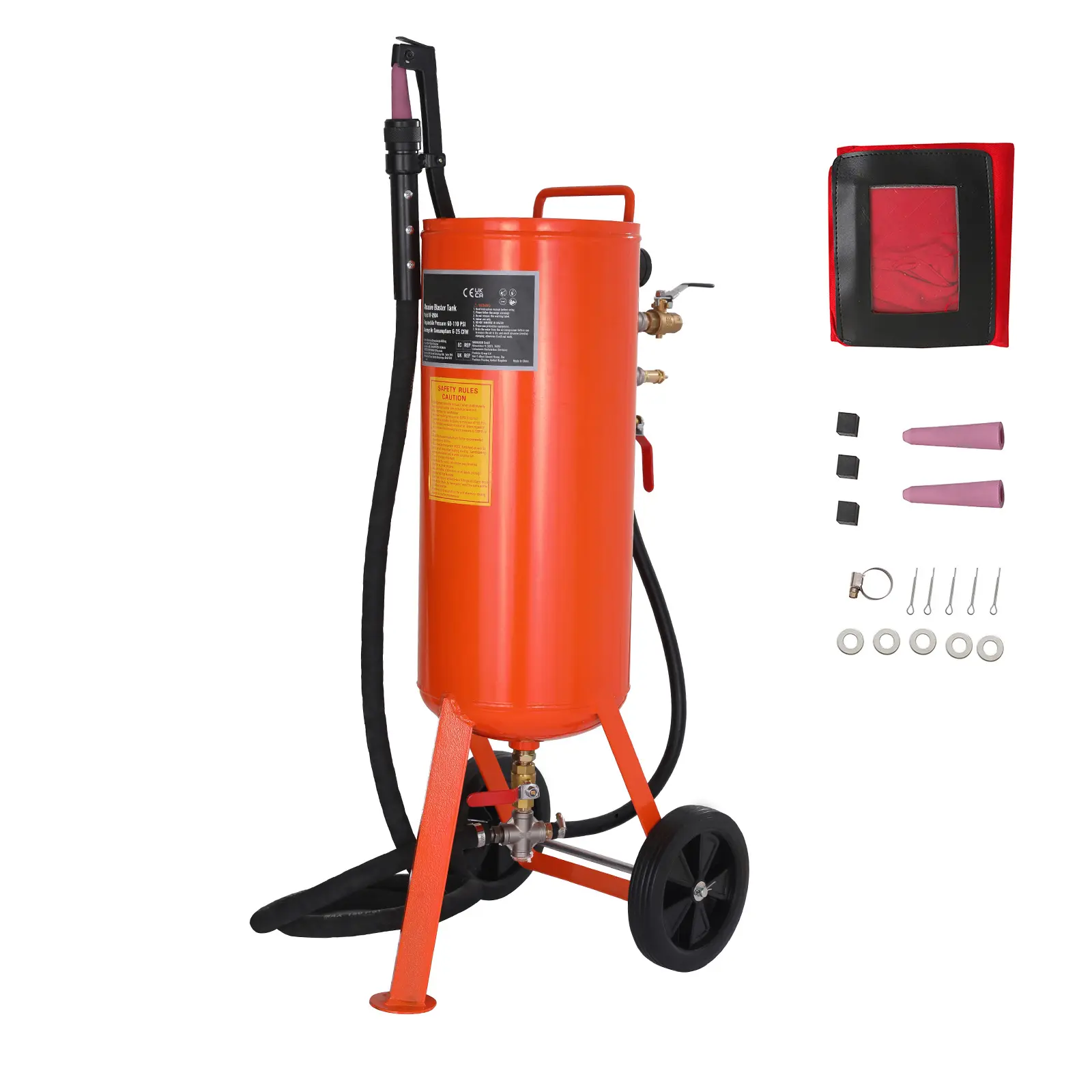10 Gallon Heavy-Duty Sand Blaster, 60-110 PSI High Pressure Sandblaster, Portable Abrasive Blasting Tank, Air Sand Blasting Kit with 2 Ceramic Nozzles & 7.5ft Hose for Stain, Rust, Paint Removal