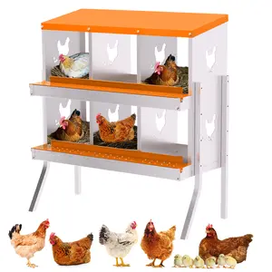 Roll Away Egg Collection Chicken Nesting Box - 6-Compartment Metal Laying Box with Perch & Lid, Ventilated, Easy Install, Rustproof for Coops - Blue, 6 Compartments, Without Bracket