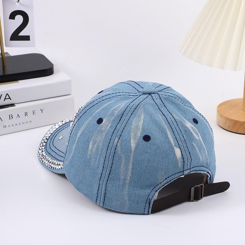 European and American handmade rhinestone-embellished sun protection hat, washed denim LOVE letter baseball cap for women, versatile sunshade from manufacturer