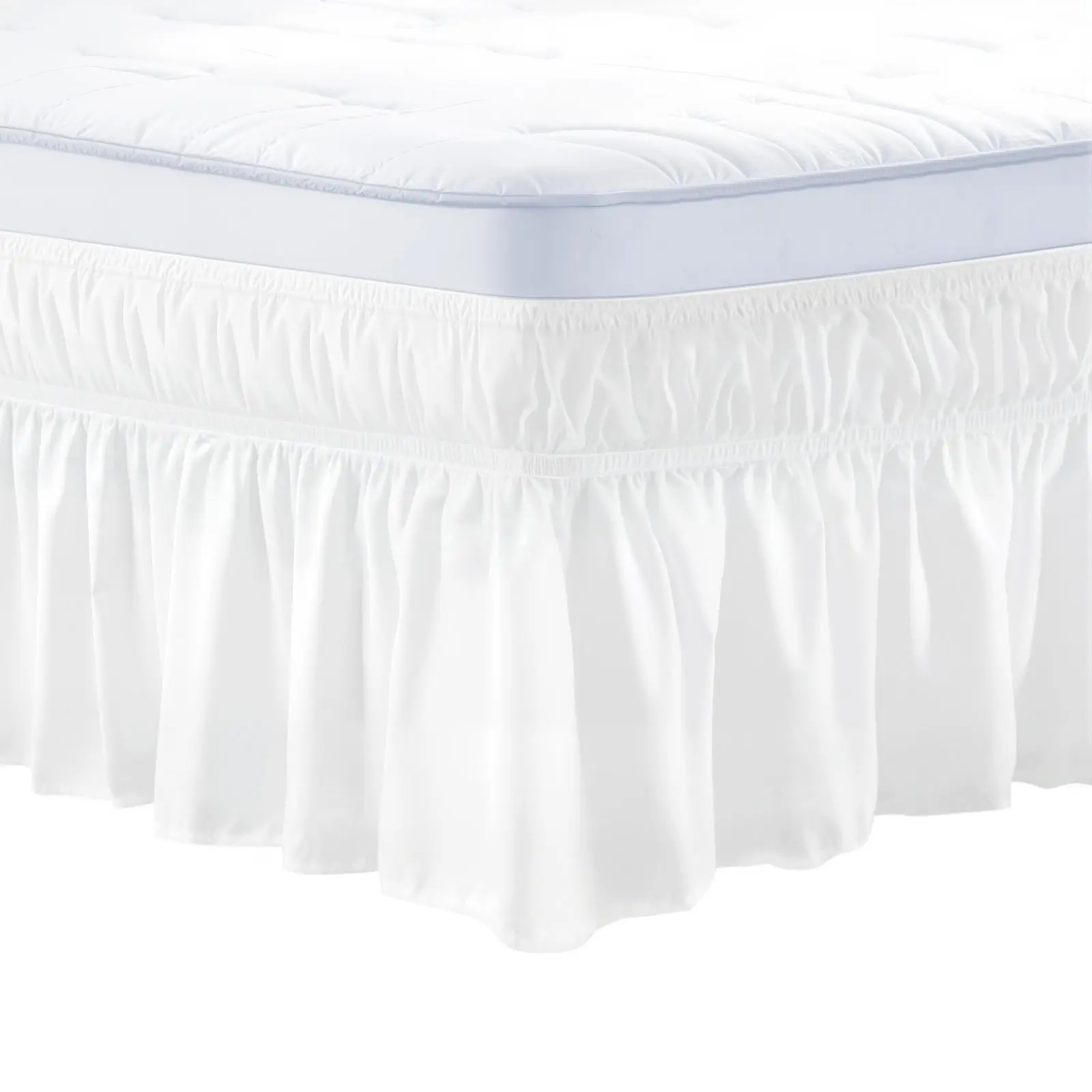 【Summerfinds】VEVOR Wrap Around Bed Skirt, 15 in Drop, White Dust Ruffle Queen Size, Three Sides Adjustable Bedskirt with Easy Fit Elastic Strap, Wrinkle-Free & Fade-Resistant, Machine Washable, for Queen Size Bed