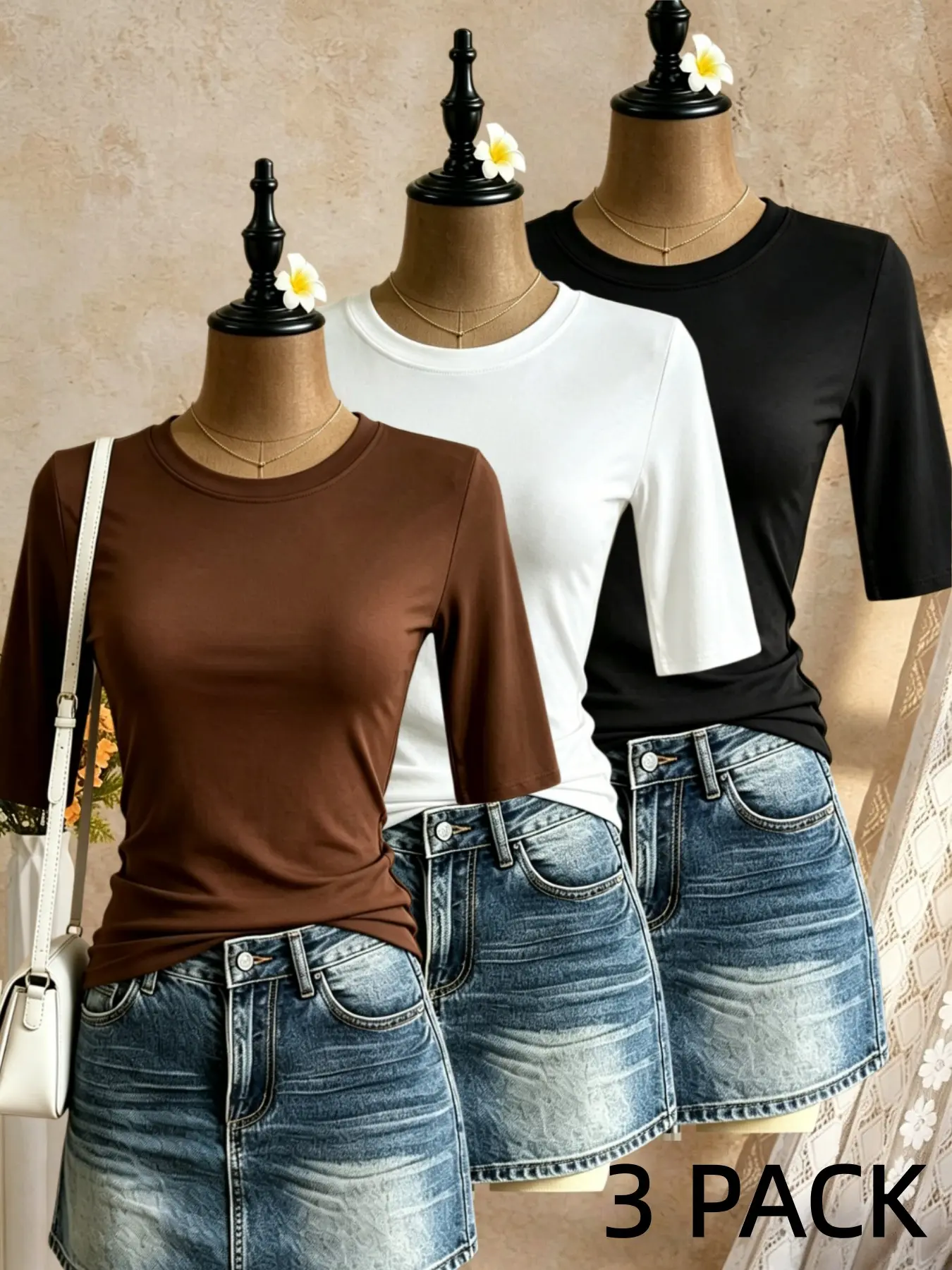 Women's Solid Color Round Neck Tee, Casual Basic Short Sleeve T-Shirt for Summer, Ladies Clothes for Daily Wear, Top, Minimalist Basic Tops