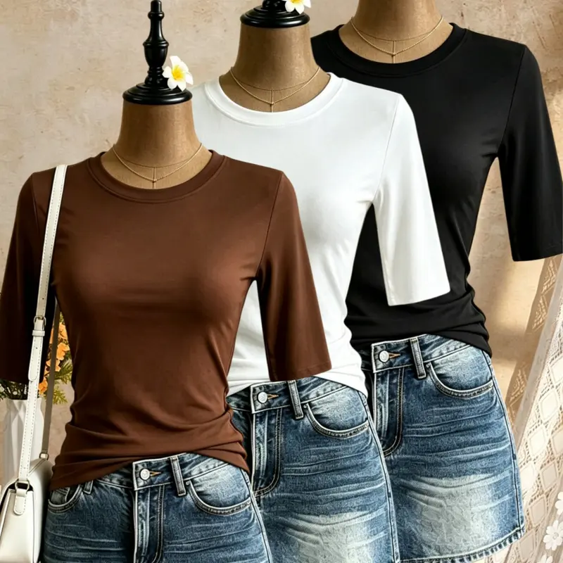 Women's Solid Color Round Neck Short Sleeve T-Shirt, Casual Basic Summer Tee, Minimalist Top for Ladies Daily Wear