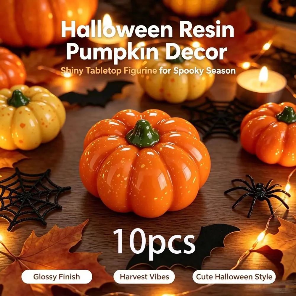 10pcs Resin Mini Pumpkin Decorations, Halloween Thanksgiving Tabletop Ornaments, Spotted Mini Pumpkins for DIY Micro Landscape