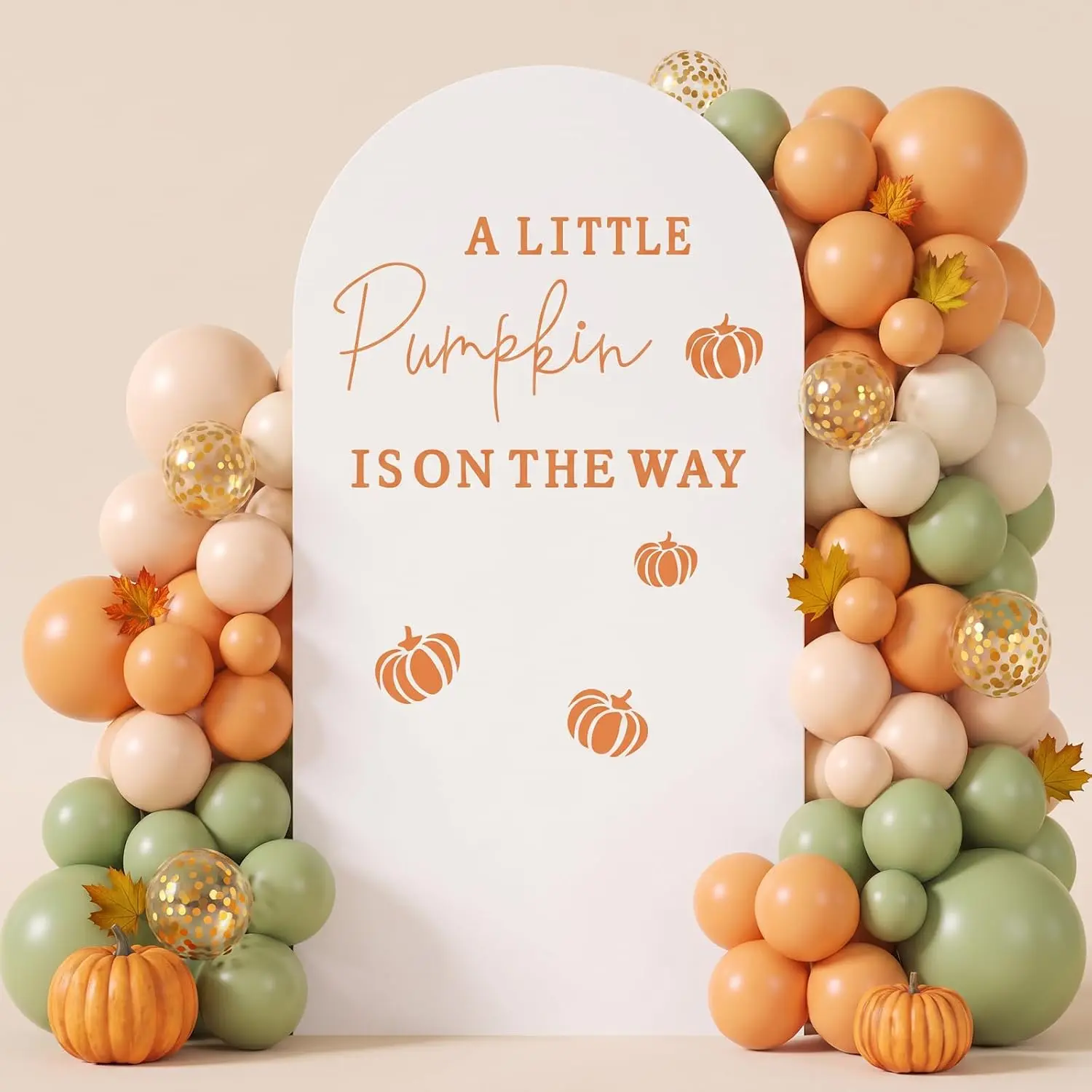 a Little Pumpkin is  the Way Thanksgiving Shower Arch Backdrop Cover 6.6 ft Orange Spandex Stretchy Fall Themed Arch Cover Backdrop Decor for  Birthday Autumn Party Decor