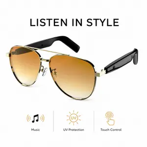 Smart Bluetooth Audio Sunglasses 5.4 Wireless Open Ear Smart Glasses Built in Microphone Touch Control UV Protection Gradient Lens Gold Aviator Shades Support Hands Free Calls Music Playback Voice Assistant All Day Lightweight Comfort Type C Fast Charging