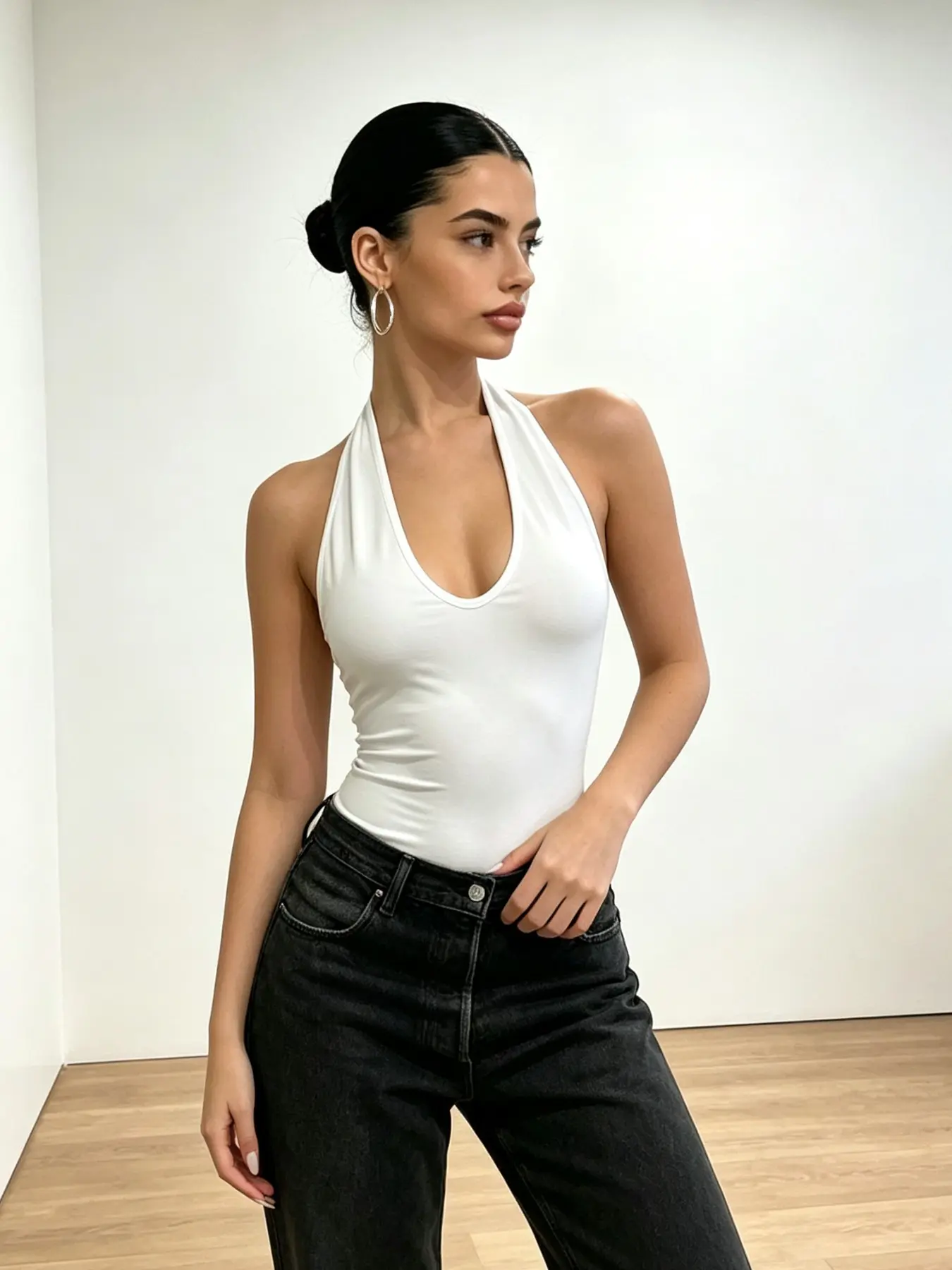 A+ Sexy Y2K Deep V Neck Bodysuit, Streetwear Ootd, Slim-Fitting, Above the Knee, Plain Surface, Unlined, Batch Number Ttb2026