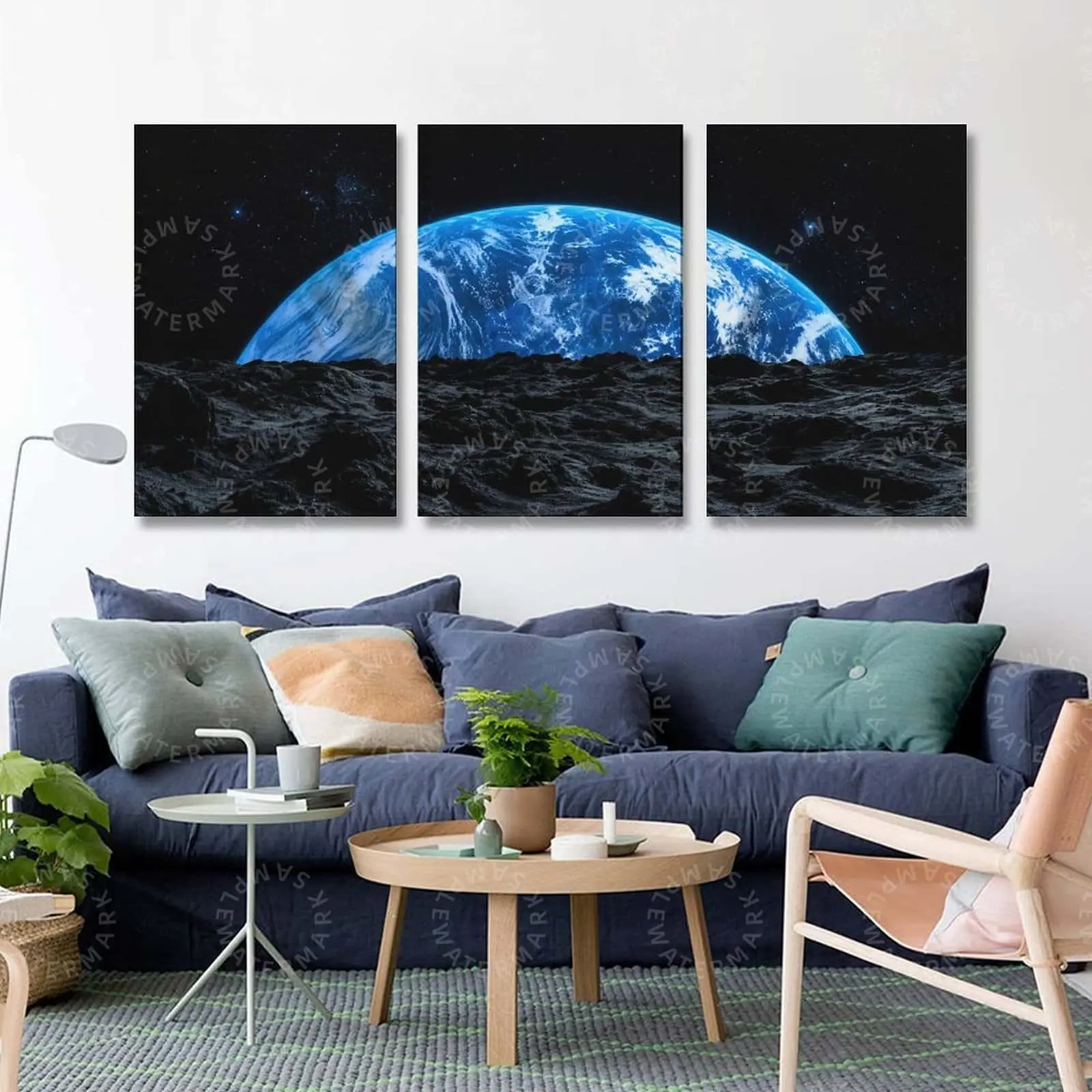 Space Earth Galaxy Wall Art, Blue Planet Canvas Poster, Cosmic Universe Triptych Decor, Aesthetic Wall Art for Bedroom, Gaming Room, Office, Futuristic Space Home Decor, Astronomy-Inspired Artwork Gift