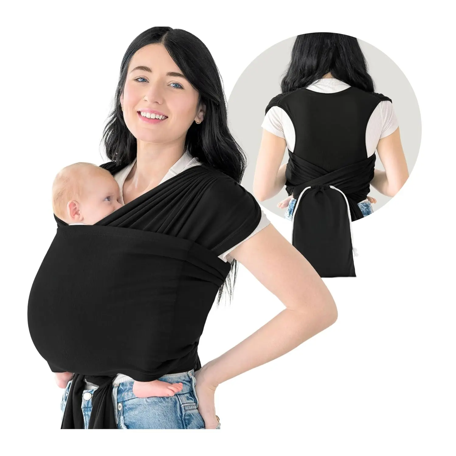 Newborn-Fit Multifunction Baby Ring Sling Wrap Carrier - Easy to Wear, Adjustable D-Lite, Hands-Free Bonding, Breathable Fabric for Newborn to Toddler (Trendy Black), 0 - 3 Years