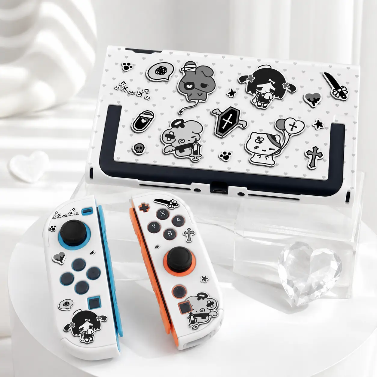 Cute Kawaii Clear Case for Nintendo Switch 2/OLED/V2, Split Hard Protective Cover, Shockproof Cartoon Shell with Joy-Con Covers