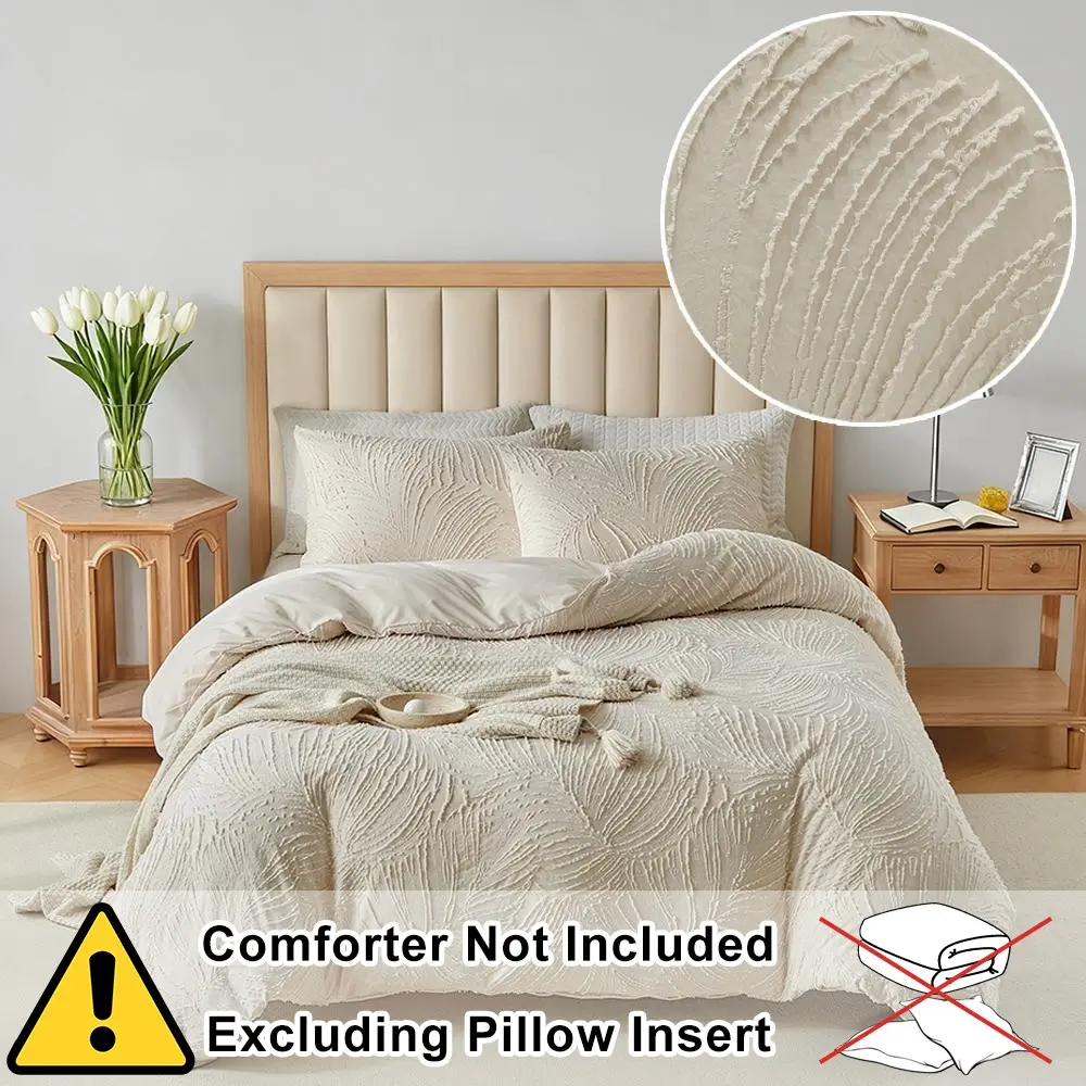 Khaki Duvet Cover Set 2/3 Piece - 3D tufted tropical plant pattern, soft and comfortable breathable polyester material, washable farmhouse-style modern home decor, durable bohemian style gift, 9 sizes, suitable for all seasons, Boho Bed Set