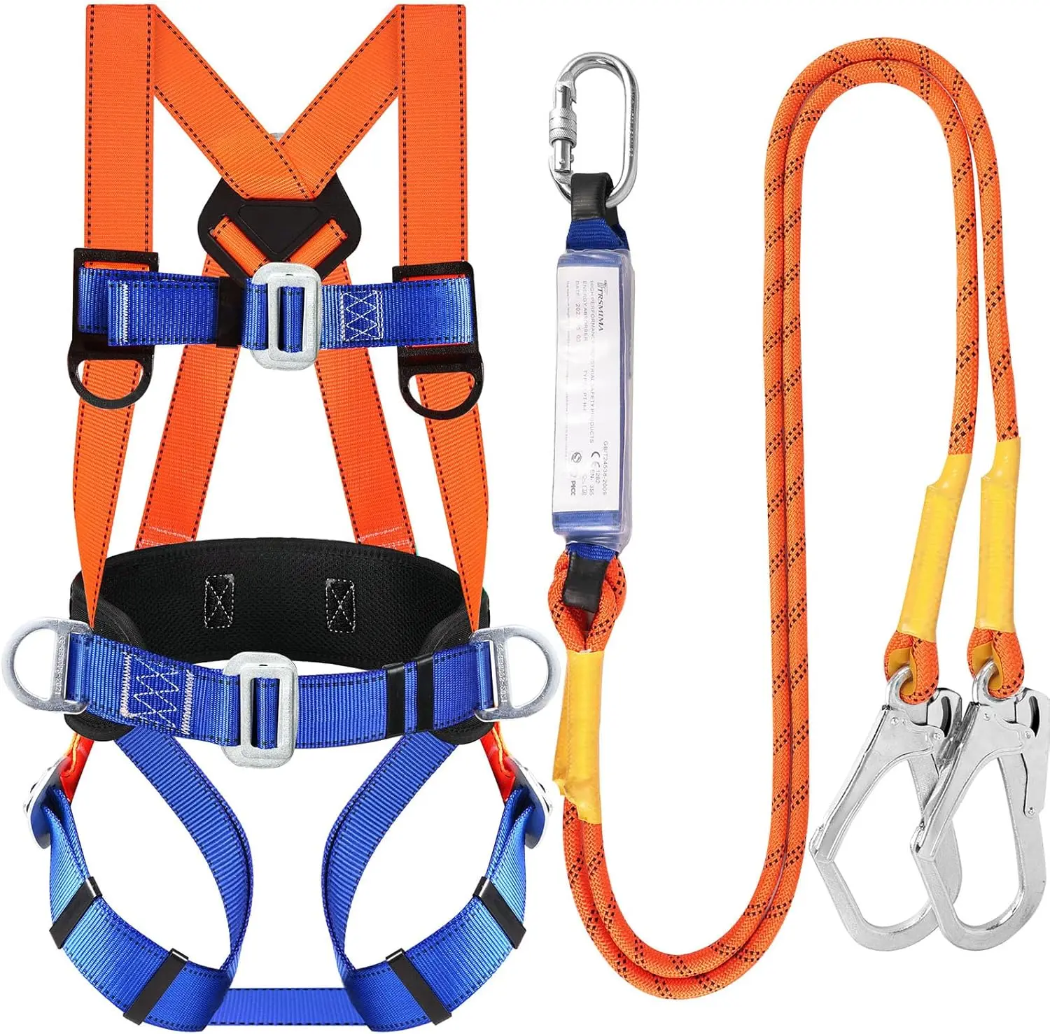 Safety Harness Fall Protection Kit: Full Body Roofing harnesses |   Men Construction Harness Kit with Shock Absorbing Lanyard - Updated Paded for Roof Work