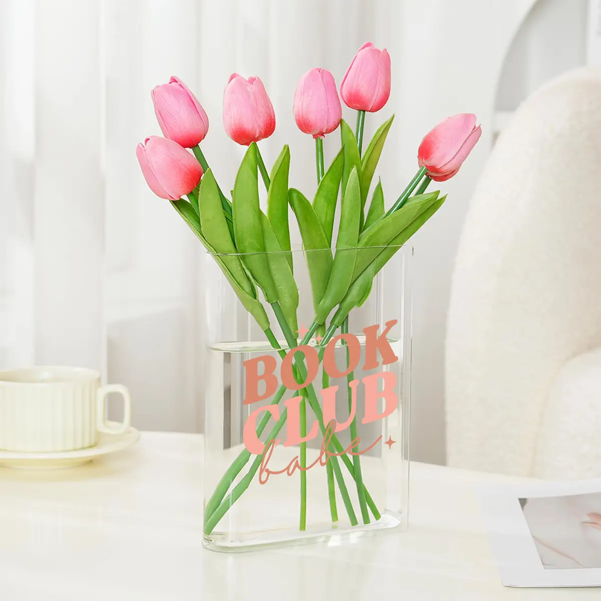 Clear Acrylic Book Shaped Desktop Vase, Boho Aesthetic Room Decor for Book & Flower Lovers, Table Centerpiece for Anniversary Retirement New Year Christmas Thanksgiving Valentine’s Day