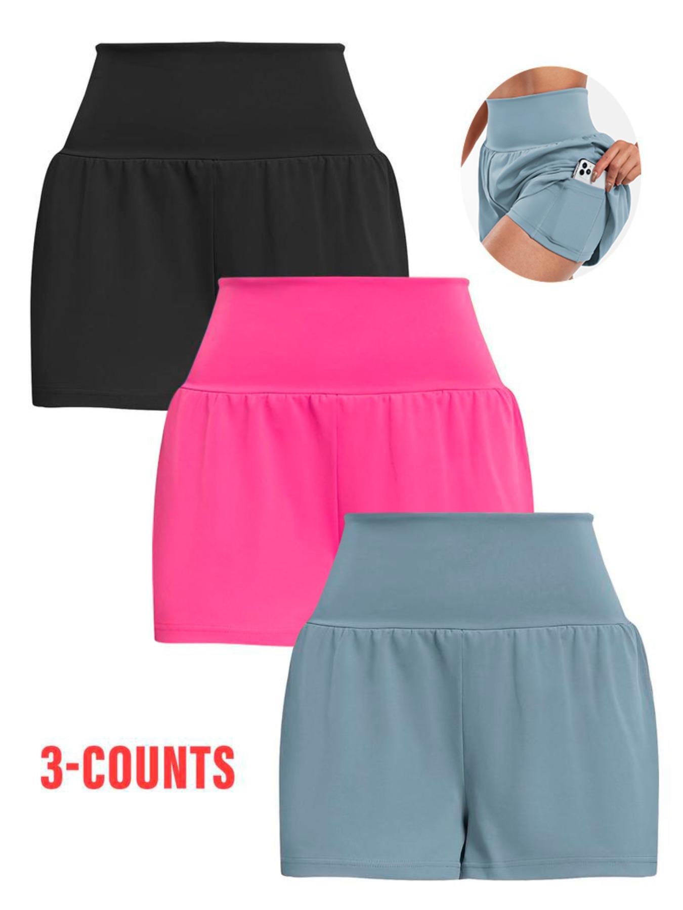 Women's 2 in 1 High Waist Sports Shorts, Gym Shorts, Casual Pocket Design Shorts for Yoga Gym Workout Running, Ladies Sportswear for Summer