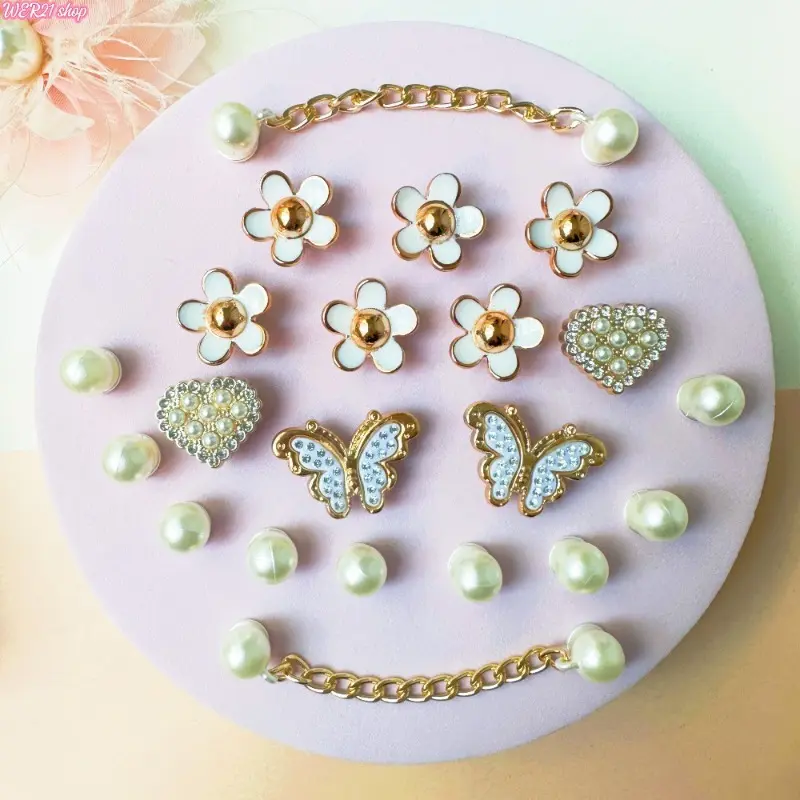 21/18PCS-Detachable Croc Shoe Charms, Cute Cartoon Butterfly Rhinestone Chain Decor Pins, Custom DIY Clog Ornament Accessories, Removable Stylish Shoe Decors for Personalize Casual Sandals