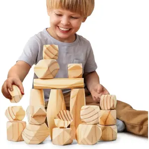 Wooden Balancing Stones - Montessori Toys for 3 4 5 Year Old Kids and Toddlers Learning Sensory Toy, 20 Large Size Wooden Building Blocks Set of Stacking Stones for Kids Pine Wood Rocksfidget toys