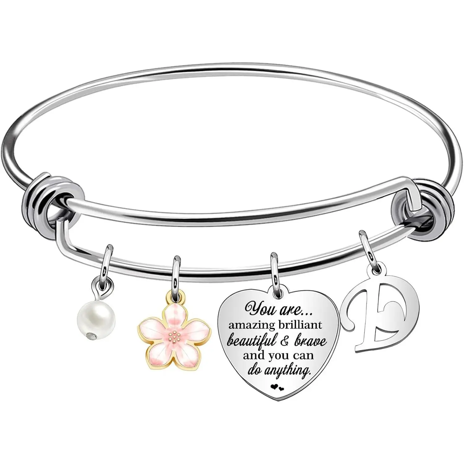 Inspirtional Bracelet ,Funny 26 Letter Initial A-Z  Heart Dangle Bangle For Women Lady Daughter Mom Sisters  Colleague Birthday Christmas Reminder